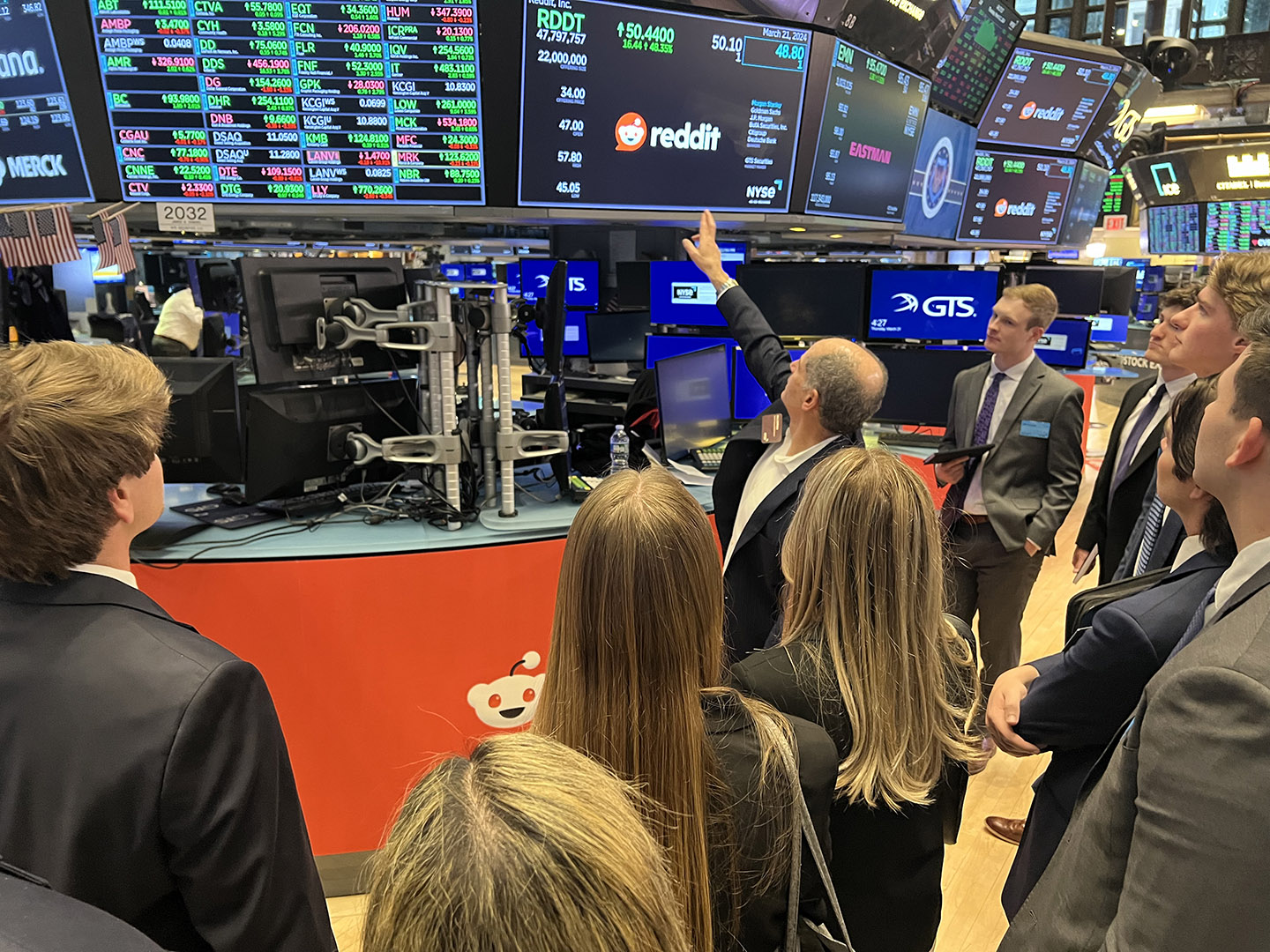 students viewing a stock exchange