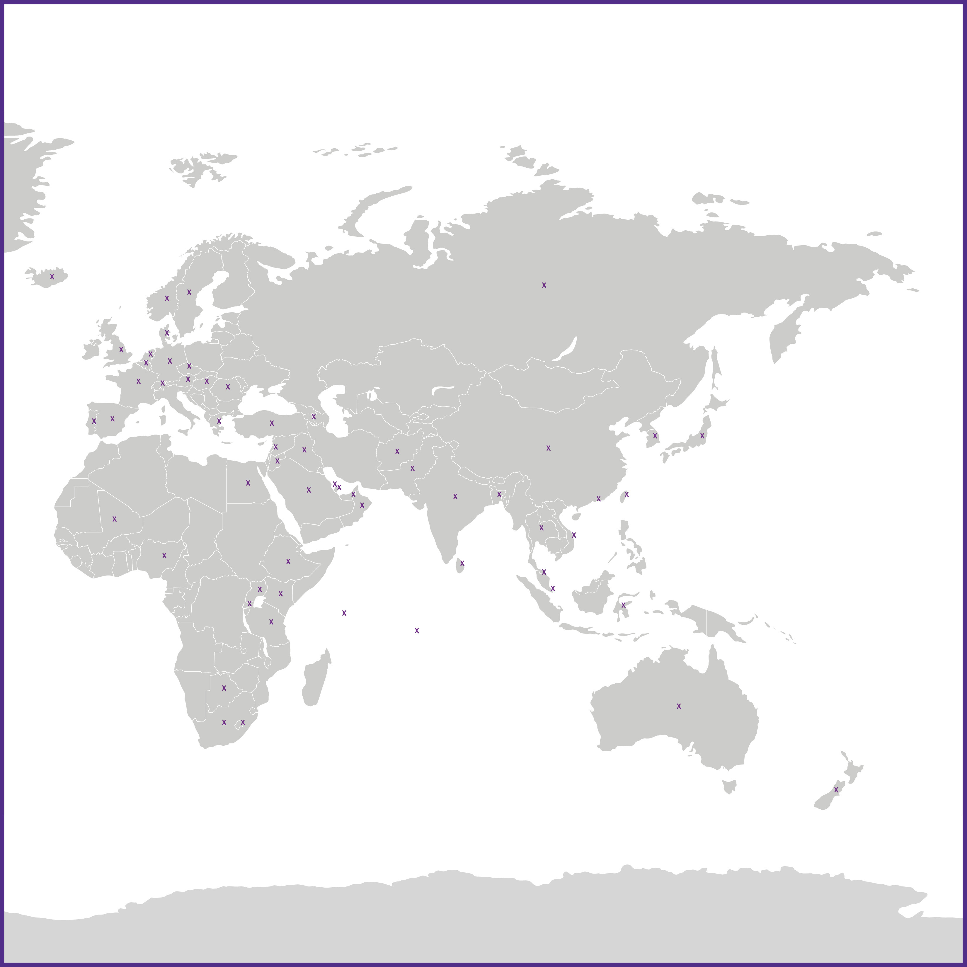 part 2 of world map showing alumni locales